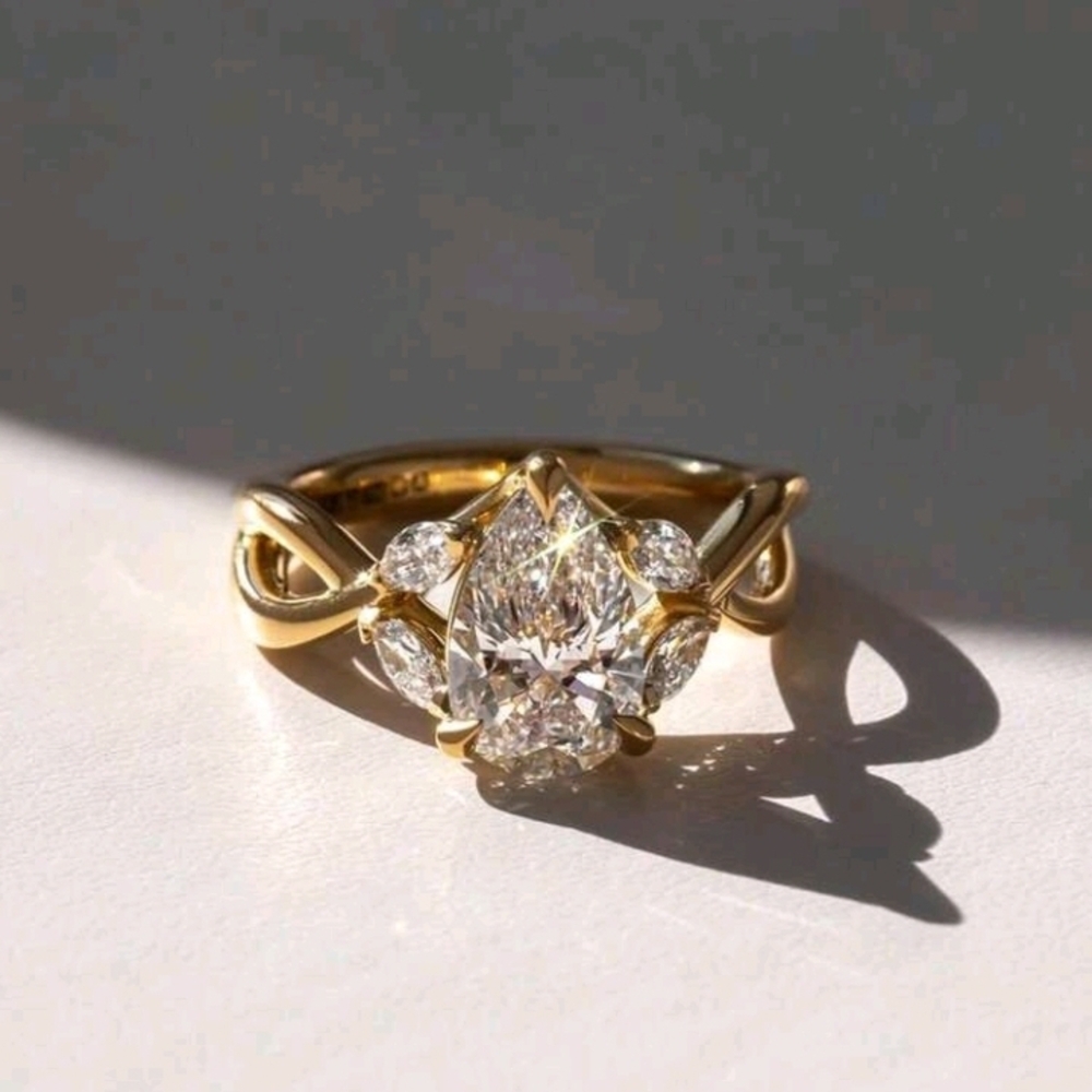 SS 925 Elegant Gold Diamond Ring Size 6